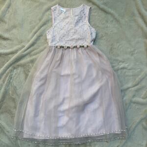 Bonnie Jean Girls Pink Tulle Dress SZ 14 Rosettes Lattice Tie Waist Midi Wedding